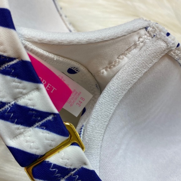 Victoria’s Secret Flounce White& Blue Dot Stripe Bandeau Swim Bikini Top - Picture 6 of 8